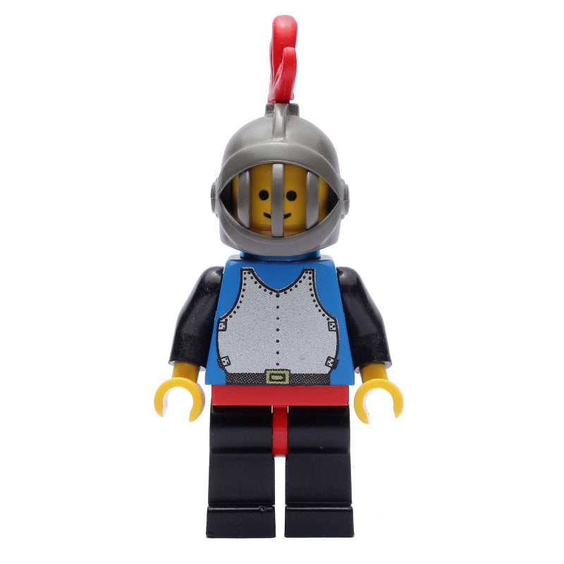 fig-006576 – Knight (Breastplate on Blue) - Black Legs, Dark Gray Helmet, Red Plume, Plastic Cape