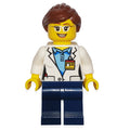 fig-006710 – Scientist, Dark Blue Legs, Name Badge, Glasses, Female
