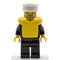 fig-006715 – Policeman, Black Suit with Badge, White Hat, Life Vest, Glasses