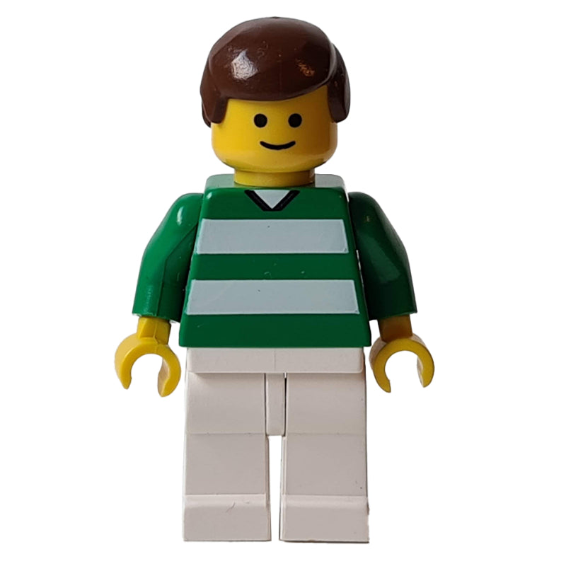 fig-006750 – Soccer Player Green Torso, White Legs, Brown Hair, Standard Face #2
