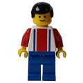 fig-006758 – Soccer Player White Torso, Blue/Res Stripes, Blue Legs, Black Hair, #2