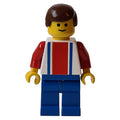 fig-006761 – Soccer Player White Torso, Blue/Res Stripes, Blue Legs, Brown Hair, #7