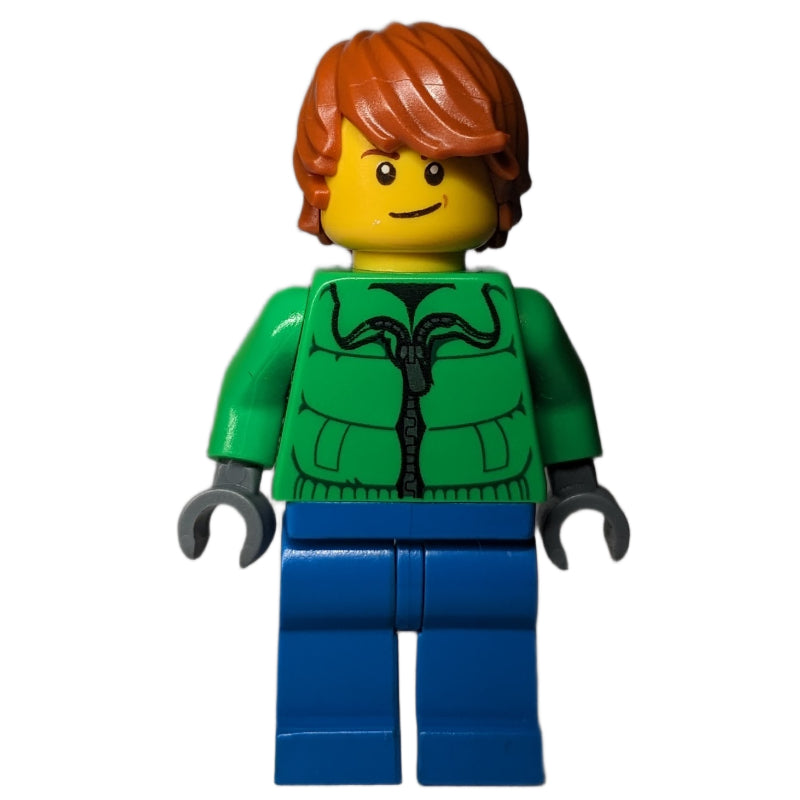 fig-006798 – Man, Bright Green Jacket, Blue Legs