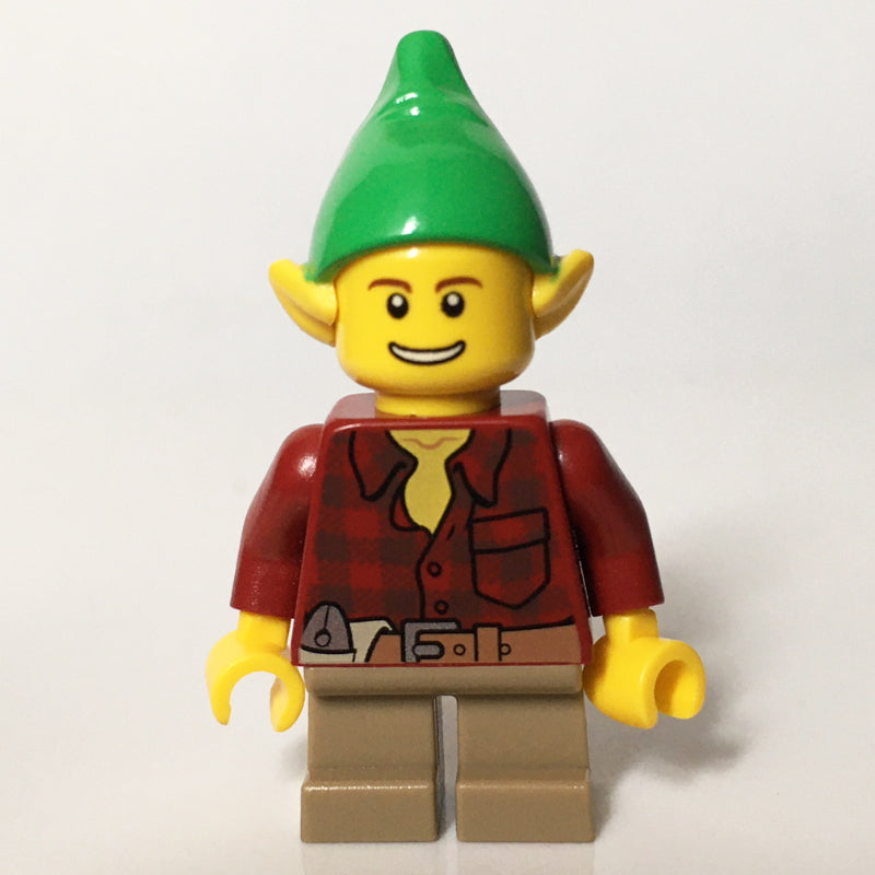 fig-006806 – Elf, Dark Red Flannel Shirt, Bright Green Hat