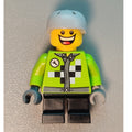 fig-006808 – Boy, Lime Jack with Black and White Checks, Short Black Legs, Light Bluish Gray Helmet
