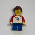 fig-006812 – Girl, Classic Spaceman on Shirt, Short Blue Legs, Reddish Brown Ponytail
