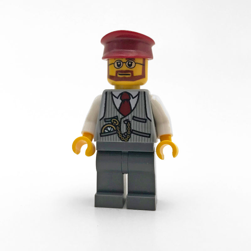 fig-006818 – Christmas Train Driver with Dark Red Hat