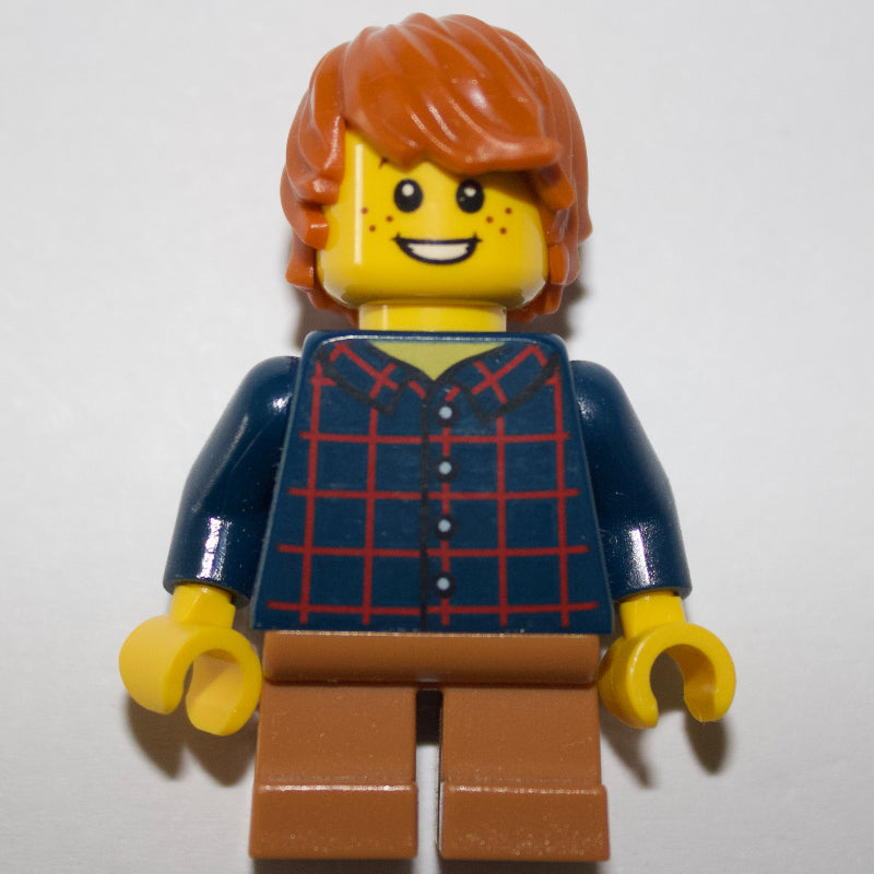 fig-006823 – Boy, Plaid Shirt, Short Medium Nougat Legs, Dark Orange Hair