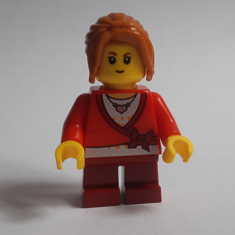 fig-006830 – Girl, Cardigan Tied with Bow, Necklace, Short Dark Red Legs