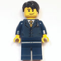 fig-006833 – Man, Dark Blue Pinstripe Suit with Gold Tie, Black Hair