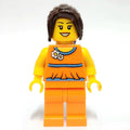 fig-006837 – Woman, Orange Outfit with Flowers, Dark Brown Ponytail