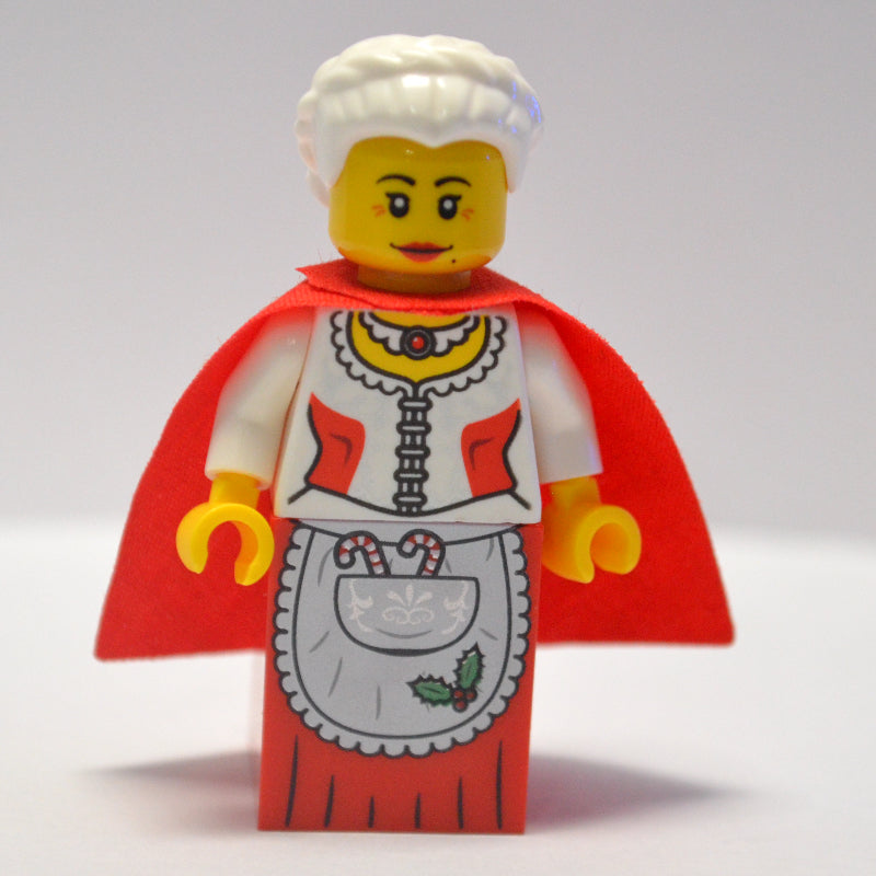 fig-006847 – Mrs. Claus, White Corset with Red Sides, Apron with Candy Canes, Red Dress