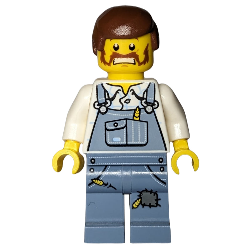 fig-006998 – Man, Sand Blue Overalls, Reddish Brown Hair, Beard (Farmer)
