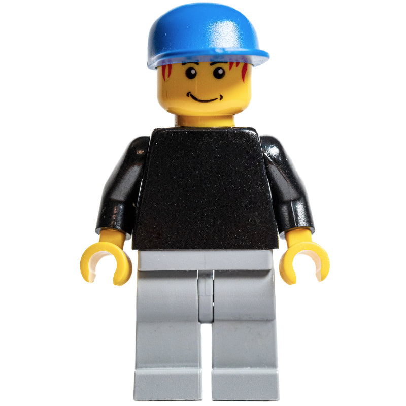 fig-007118 – Soccer Player Goalie Black Torso, Light Bluish Gray Legs, Blue Cap
