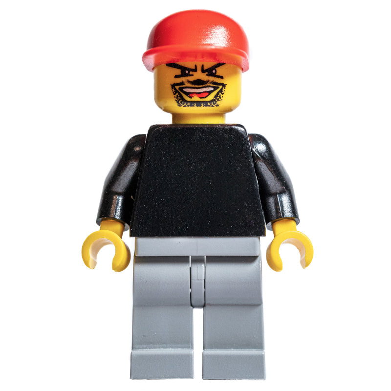 fig-007119 – Soccer Player Goalie Black Torso, Light Bluish Gray Legs, Red Cap