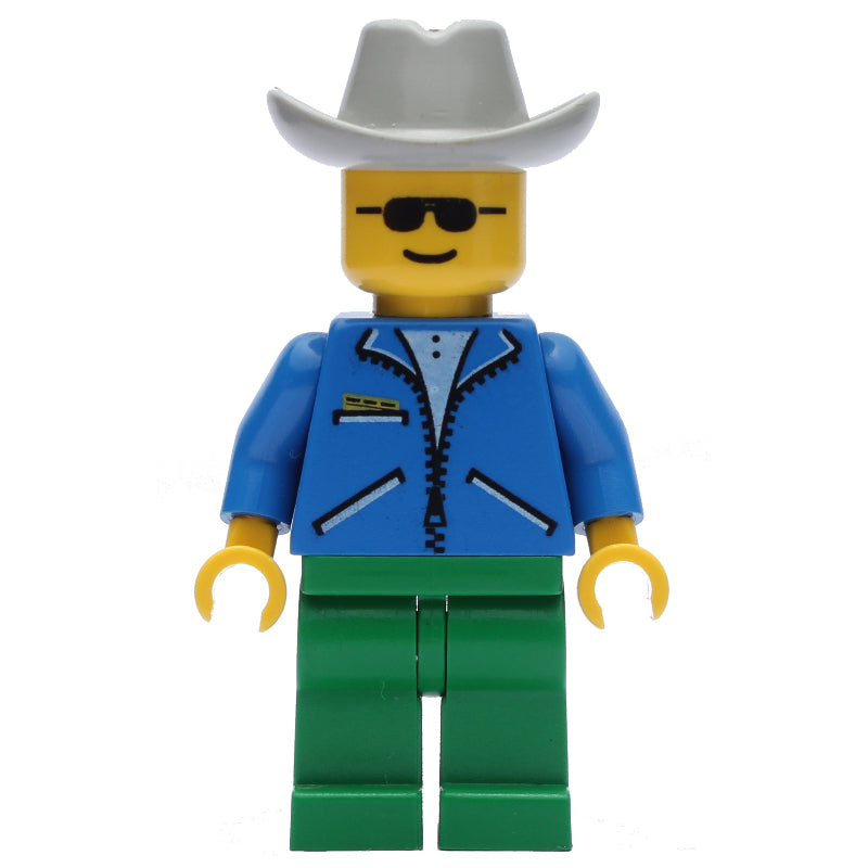 fig-007134 – Man - Blue Jacket, Green Legs, Light Grey Cowboy Hat