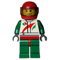 fig-007154 – Racer, White and Green Jumpsuit with Octan Logo, Red Helmet with Trans-Brown Visor