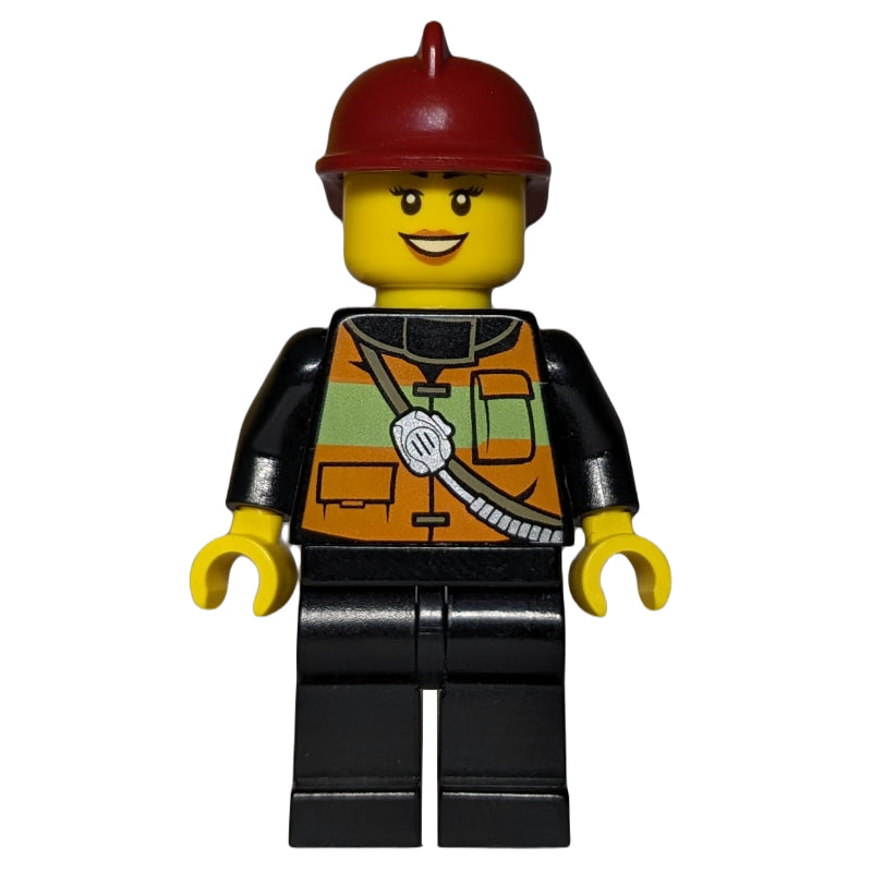 fig-007155 – Firewoman, Safety Vest with Shoulder Straps, Red Helmet