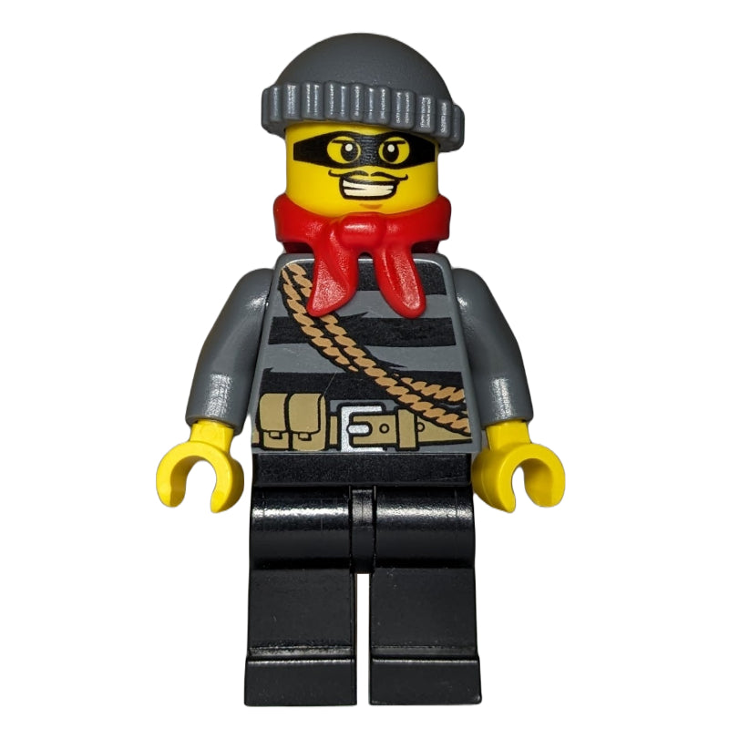 fig-007156 – Robber, Striped Sweater with Rope and Belt, Black Eyemask, Red Scarf