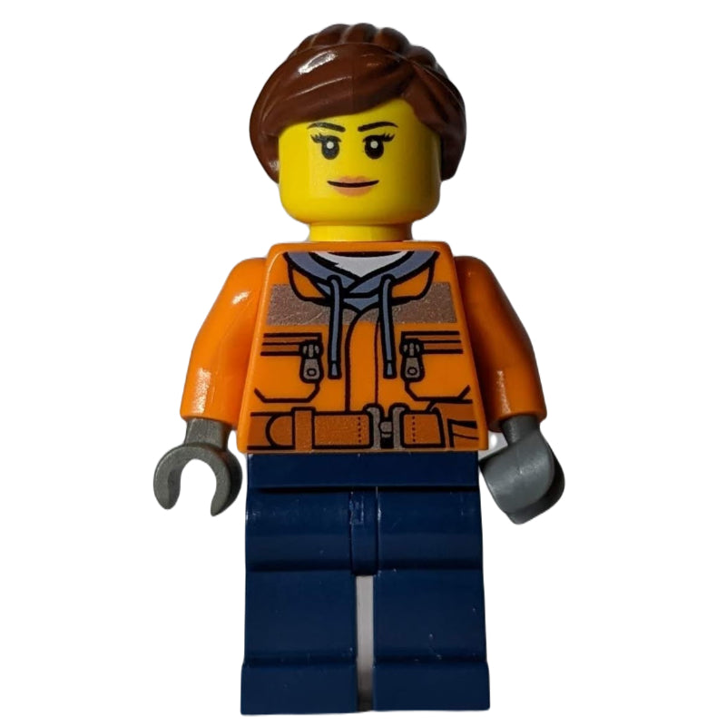 fig-007235 – Woman, Safety Jacket over Hoodie with Belt, Dark Blue Legs,