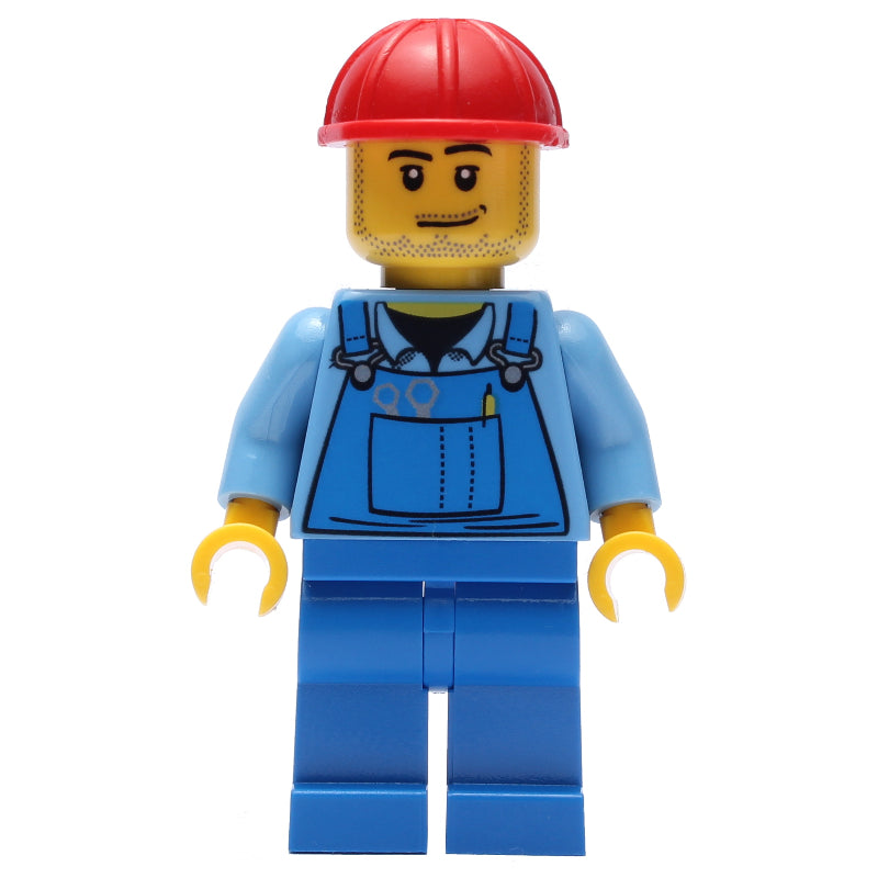 fig-007236 – Man, Blue Overalls, Red Hard Hat, Stubble