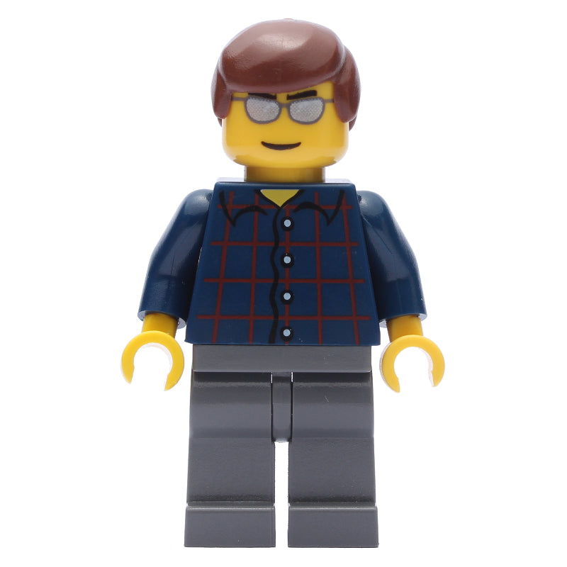 fig-007237 – Man, Dark Blue Plaid Shirt, Dark Bluish Gray Legs, Silver Sunglasses