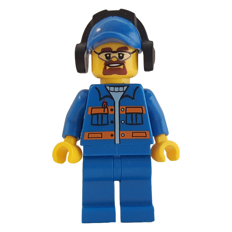 fig-007238 – Man, Blue Jacket with Orange Stripes, Blue Legs, Blue Cap, Ear Defenders