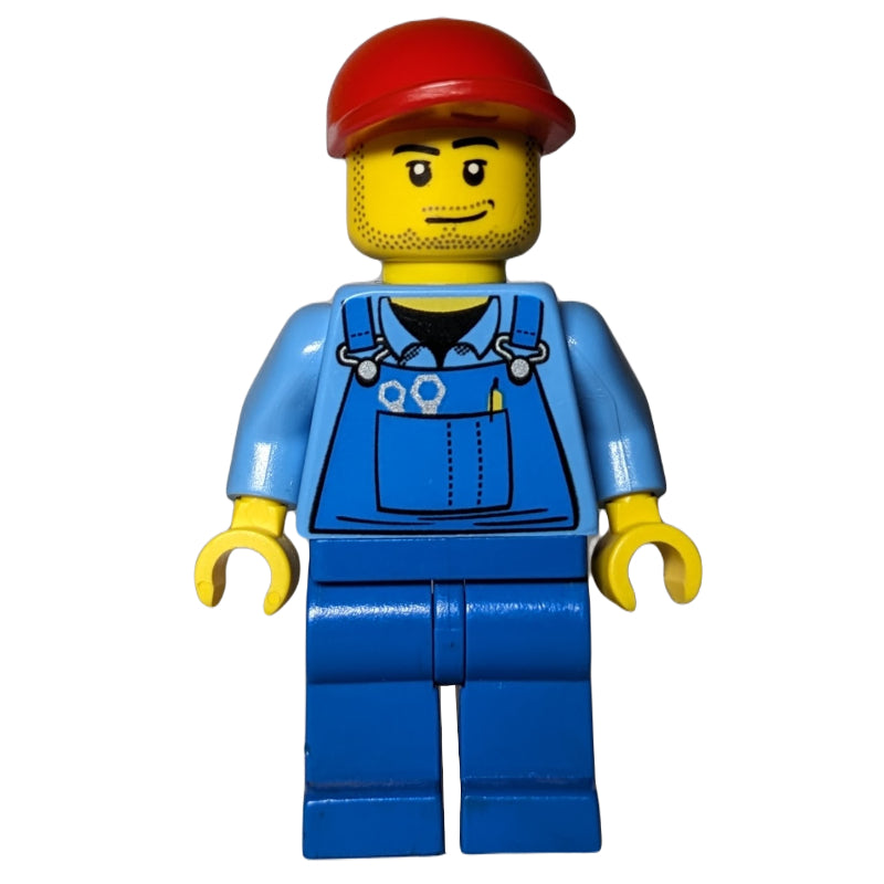 fig-007239 – Man, Blue Overalls, Red Cap, Stubble