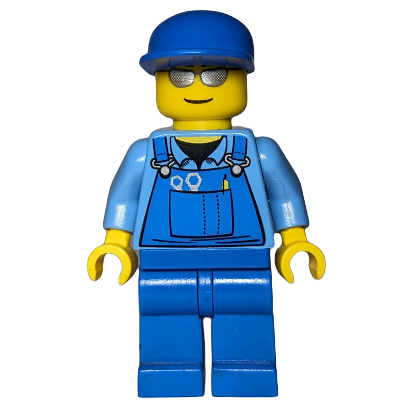 fig-007241 – Man, Blue Overalls, Blue Cap, Silver Sunglasses