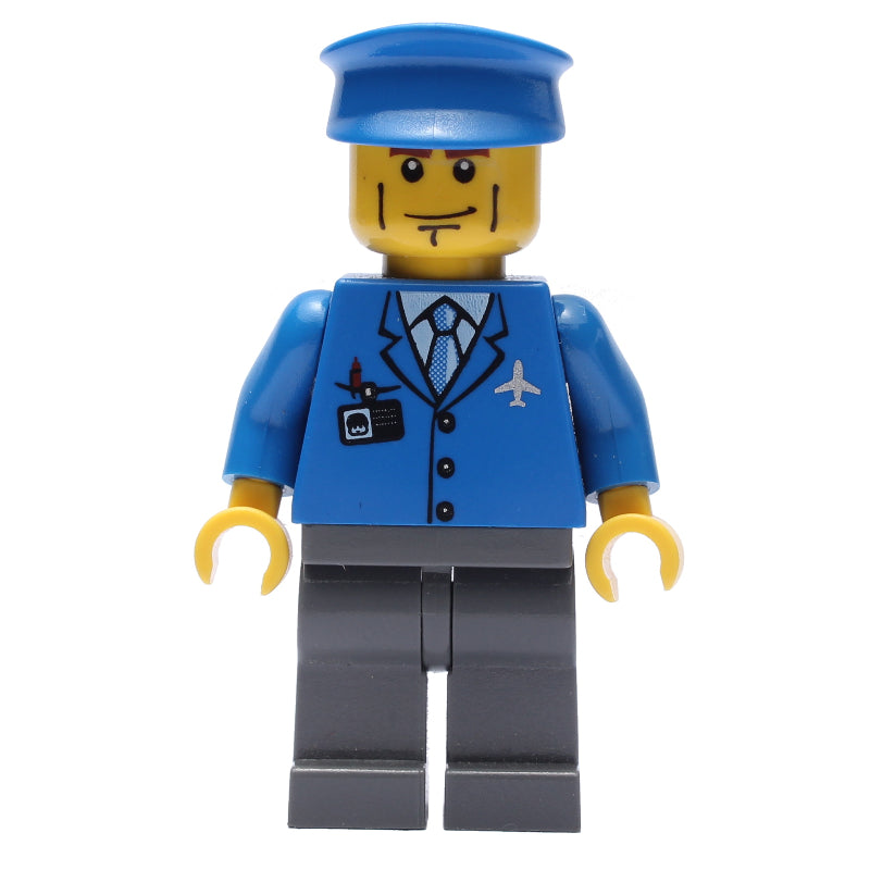 fig-007242 – Pilot, Blue Jacket with Plane Logo and Blue Tie, Blue Hat