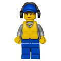 fig-007252 – Coast Guard, Light Bluish Gray Shirt with Badge, Blue Cap, Ear Defenders, Yellow Life Vest