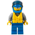 fig-007258 – Coast Guard, Light Bluish Gray Shirt with Badge, Blue Helmet with Visor, Yellow Life Vest, Silver Sunglasses