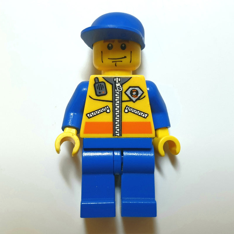 fig-007261 – Coast Guard, Yellow Jacket with Zipper, Radio and Badge, Blue Cap, Cheek Lines