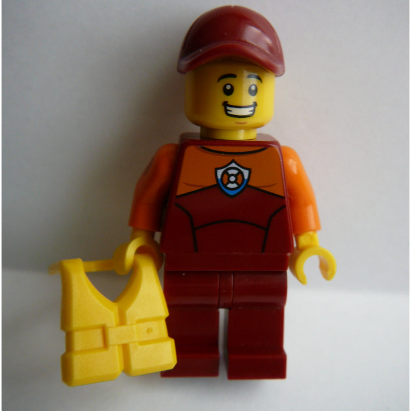 fig-007270 – Coast Guard, Dark Red Wetsuit, Dark Red Cap, Yellow Life Vest