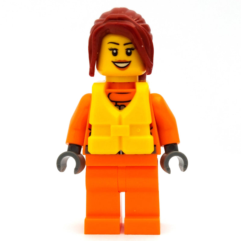 fig-007275 – Coast Guard, Woman, Orange Jumpsuit, Yellow Life Vest, Dark Red Hair