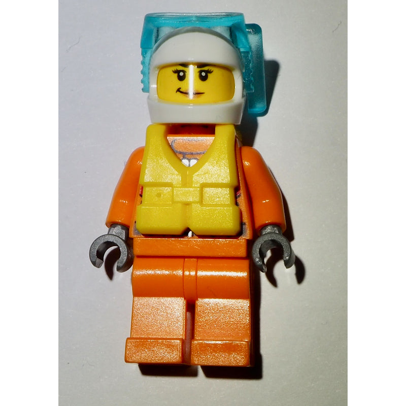 fig-007276 – Coast Guard, Woman, Orange Jumpsuit, White Helmet with Diving Mask, Yellow Life Vest