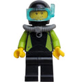 fig-007278 – Coast Guard Diver, Black and Lime Wetsuit, Black Helmet, Airtank, Mask