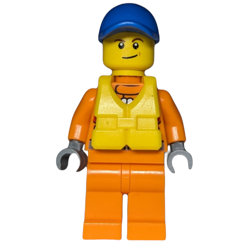 fig-007280 – Coast Guard, Orange Jumpsuit, Blue Cap, Yellow Life Vest