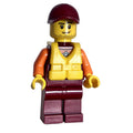 fig-007284 – Lifeguard, Dark Red Wetsuit, Dark Red Cap, Yellow Life Vest, Stubble