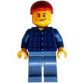 fig-007287 – Man, Dark Blue Plaid Shirt, Sand Blue Legs, Dark Red Cap