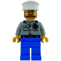 fig-007288 – Coast Guard Ship Captain, Light Bluish Gray Shirt with Badge, White Hat, Beard and Glasses