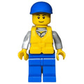 fig-007290 – Coast Guard, Light Bluish Gray Shirt with Badge, Blue Cap, Yellow Life Vest