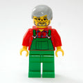 fig-007328 – Man, Green Overalls over Red Shirt, Light Bluish Gray Hair, Glasses and Beard