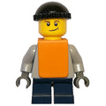 fig-007330 – Boy, Plain Light Bluish Gray Torso, Short Dark Blue Legs, Black Hat, Orange Vest