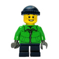 fig-007341 – Boy, Green Jacket, Short Dark Blue Legs, Dark Blue Hat