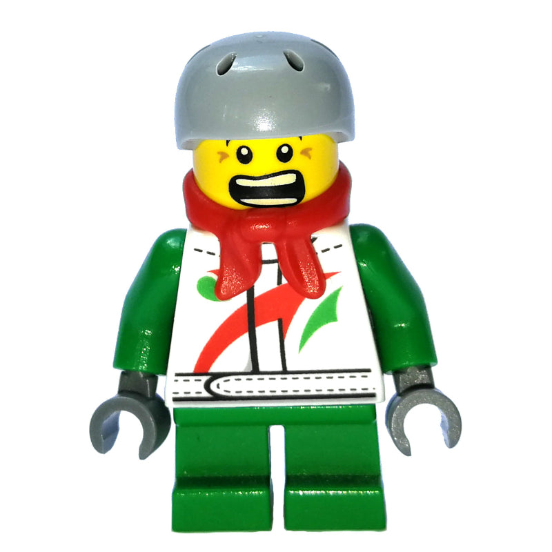fig-007343 – Boy, White and Green Jacket with Octan Logo, Red Scarf, Short Green Legs, Helmet
