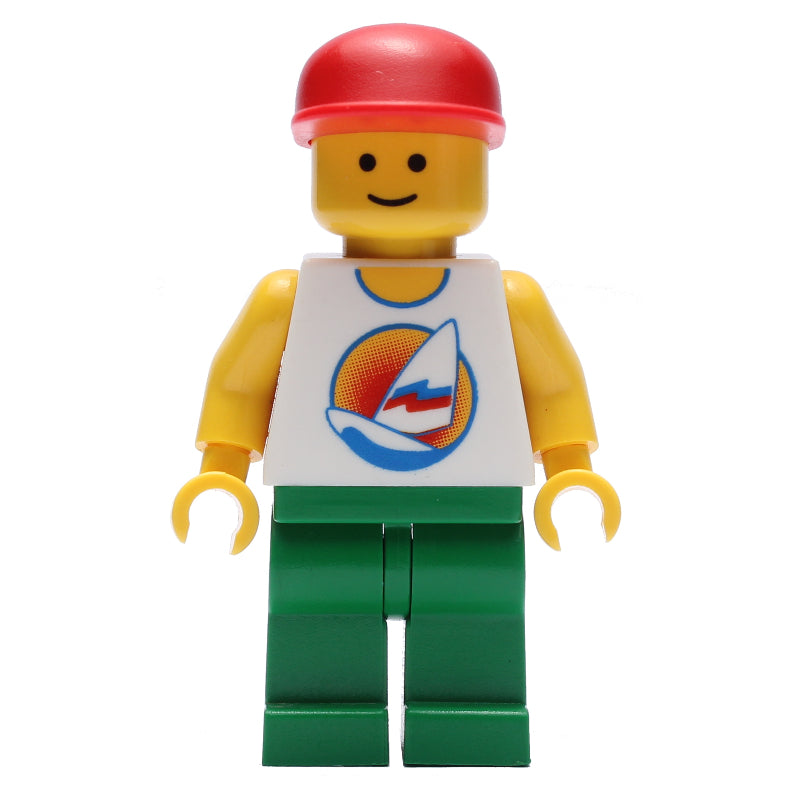 fig-007344 – White Torso with Surfboard, Green Legs, Red Cap (3626b Head)