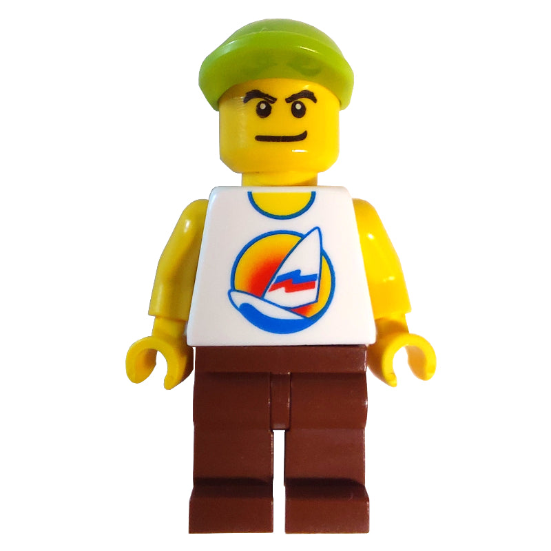 fig-007346 – White Torso with Surfboard, Reddish Brown Legs, Lime Cap