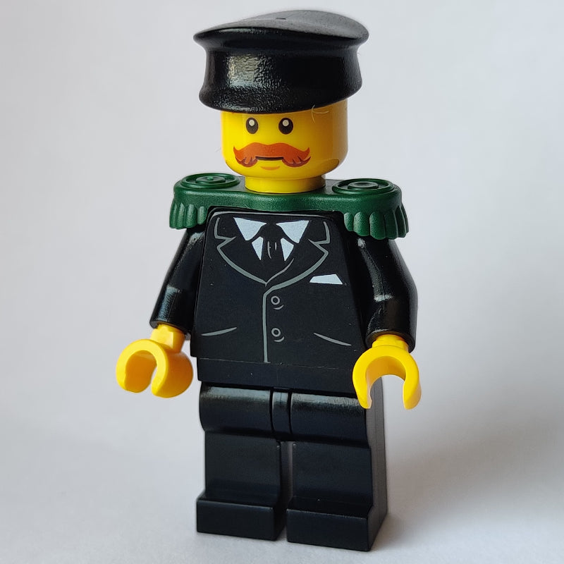 fig-007364 – Musician, Black Jacket and Tie, Dark Green Epaulettes, Black Hat, Moustache