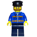 fig-007366 – Man, Blue Jacket with Orange Stripes, Dark Blue Legs, Black Hat, Glasses and Beard